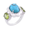 thumbnail image 1 of Gemistry Kingman Turquoise and Arizona Peridot Floral Framed Ring, Sterling Silver, 1 of 5