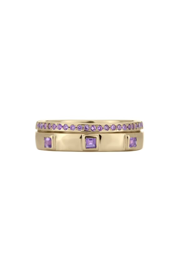 Lyla 14k Gold Pave and Bezel Amethyst Double Band Stackable Ring