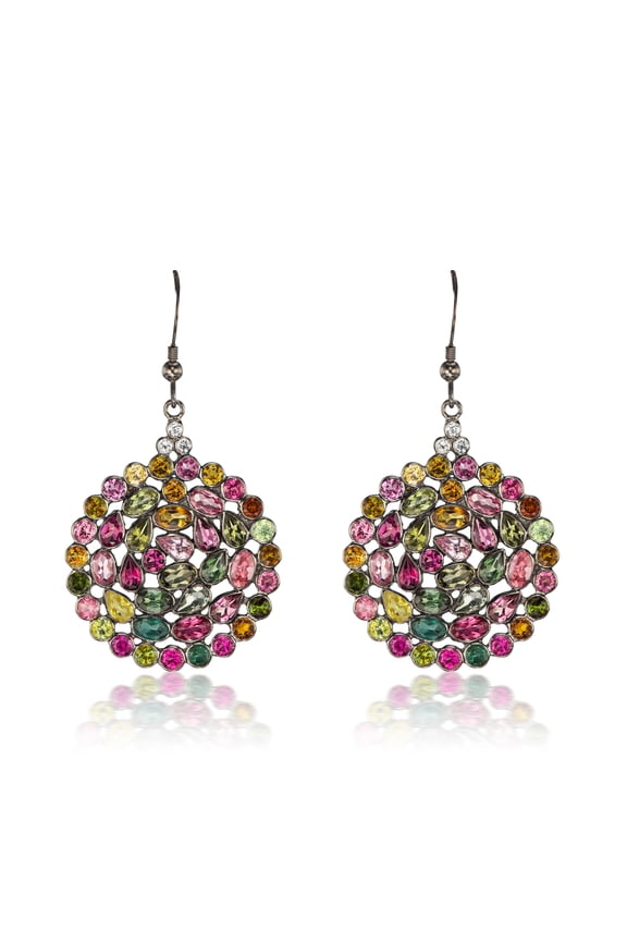 Multi Tourmaline & White Topaz Dangle Earrings in 925 Sterling Silver