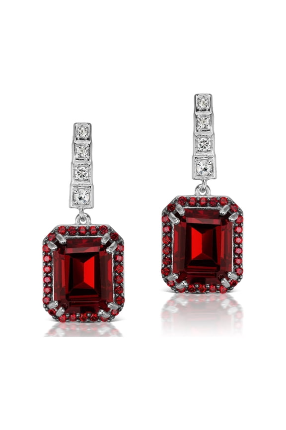 Pyrope Garnet and White Topaz Drop Earrings, Sterling Silver
