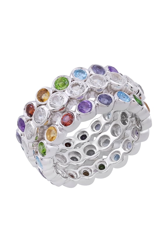Rainbow Gemstone Set of 3 Rings, Sterling Silver