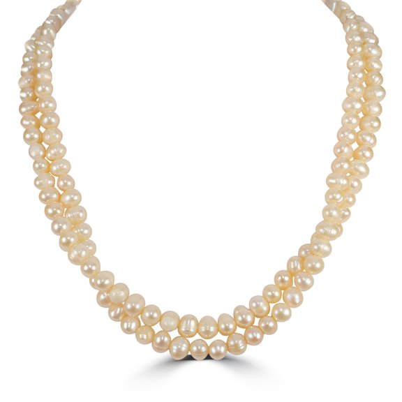 Gemistry Sterling Silver Pink Potato Pearl Double Strand Necklace, 18 to 20 Inches