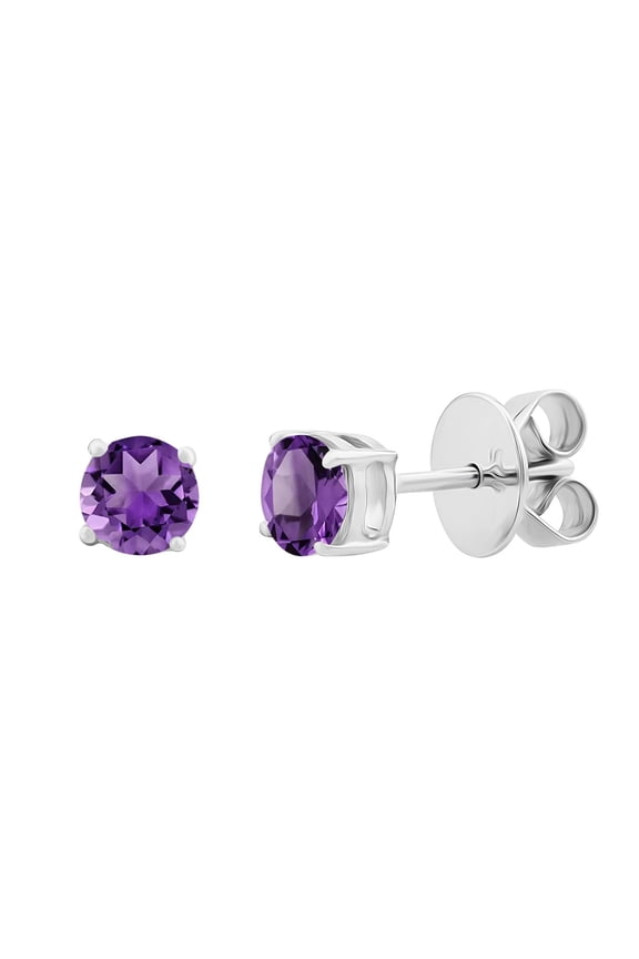 Sterling Silver Round Amethyst Womens Stud Earrings