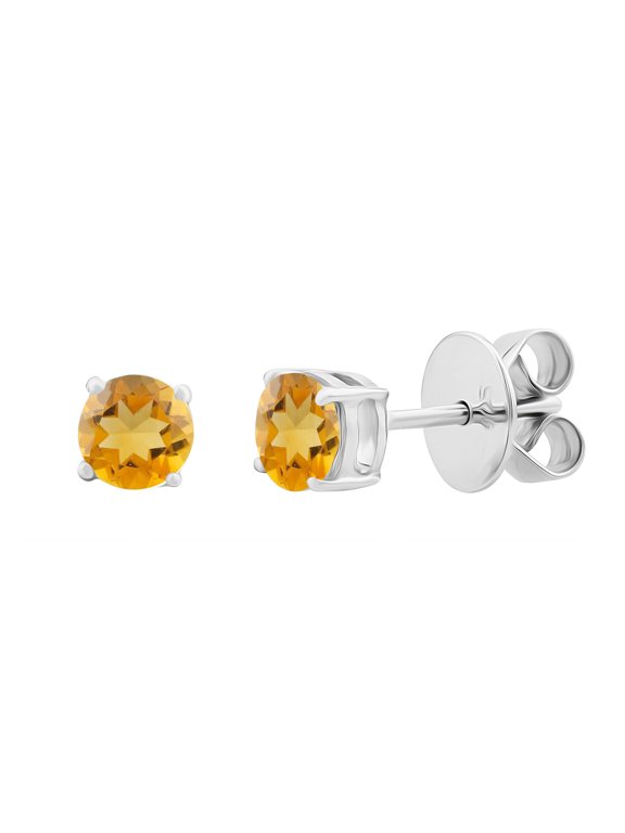 Sterling Silver Round Citrine Stud Earrings for Women