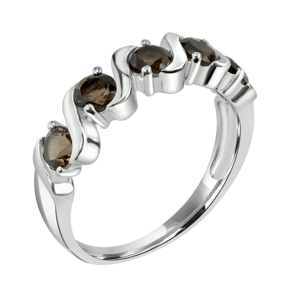 Gemistry Sterling Silver Round Smoky Quartz 5 Stone Women's Ring (1.21 cttw)