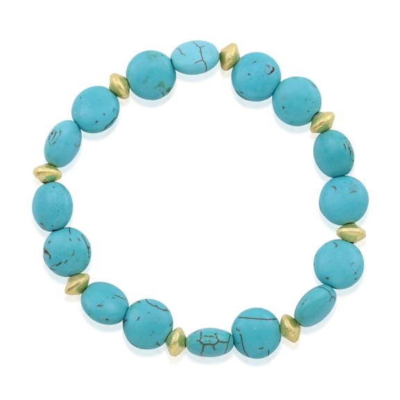 Gemistry Turquoise Coin Bead Stretch Bracelet, Gold-plated Sterling Silver