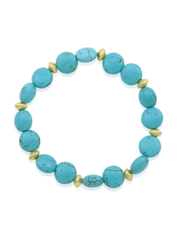 Turquoise Coin Bead Stretch Bracelet, Gold-plated Sterling Silver