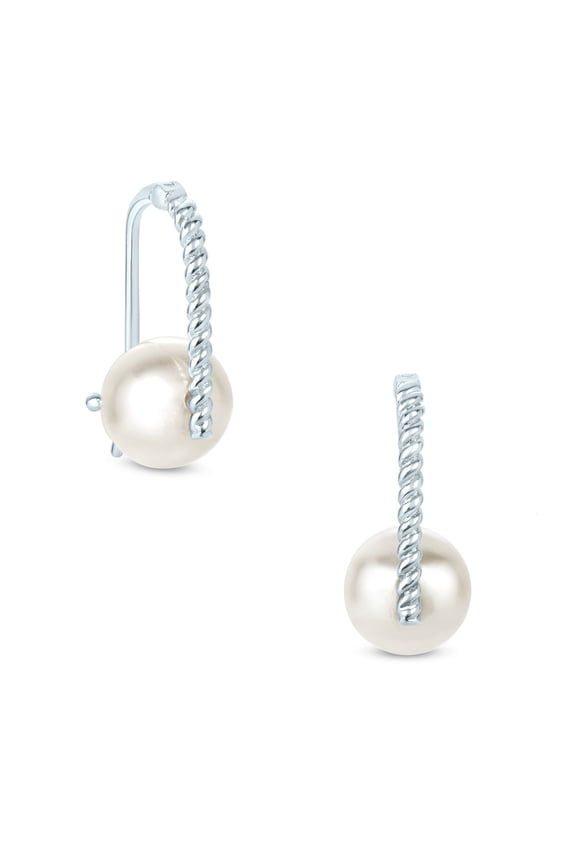 White Cultured Freshwater Pearl Hoop Earrings in Sterling Silver for Women
