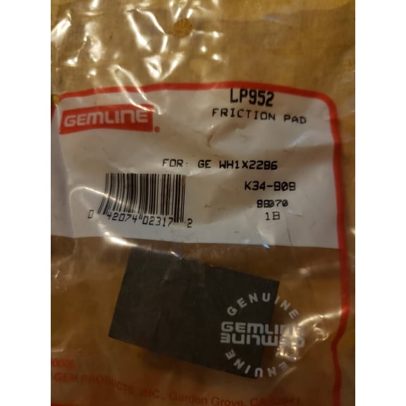 Gemline LP952 Wasging Machine Friction Pad (Replaces GE WH1X2296)