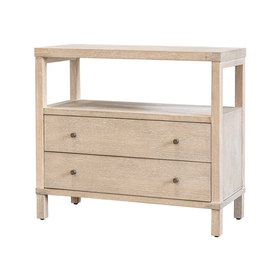 Gemma 2 Drawer Nightsand With Open Storage, 34"W, Partial KD, Light Oak