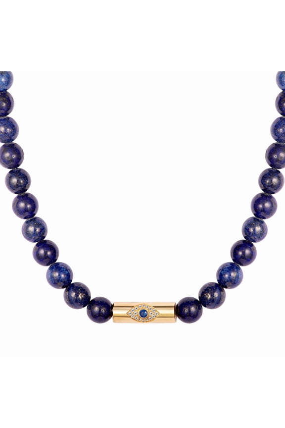 Gemma Azzurro Lapis Beaded Gold Rod Eye Necklace
