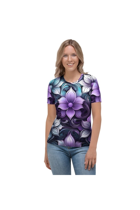 Gemma, Floral Poly-Span T-Shirt, Ladies Floral Shirt, Floral T-Shirt