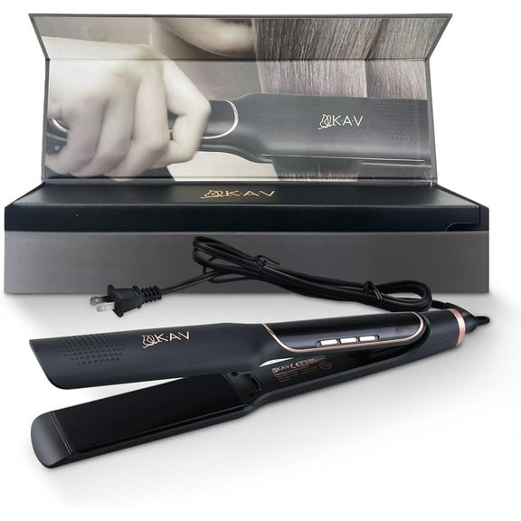 Gemma Gloom Black Ceramic Coated Hair Straightener, 1 3/4" Floating Titanium Plates Flat Iron and Accessory Set, Hair Iron with Anti-Static Technology, Heats Up in 30 seconds, Auto Shut Off