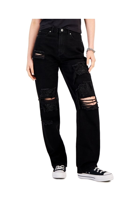 Rae Women's Juniors' Distressed High-Rise Jeans Black Size 11 30x32 B4HP