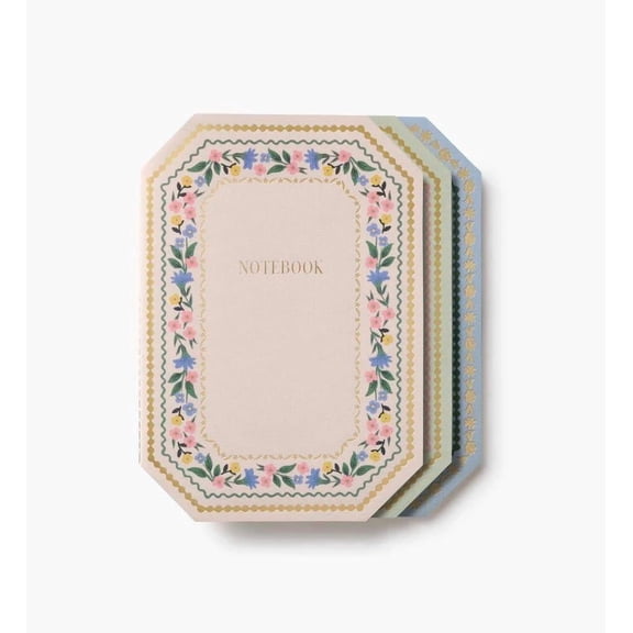 Gemma Stitched Notebook Set  8.5" L X 6" W Of 3 64 Ruled Pages With Ink Full-color Die-cut Canvas Cover White Text Interior