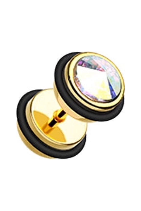 Gemmed Iridescent & Glitter Opal & Metallic Coat Acrylic Fake Plug with O-Rings