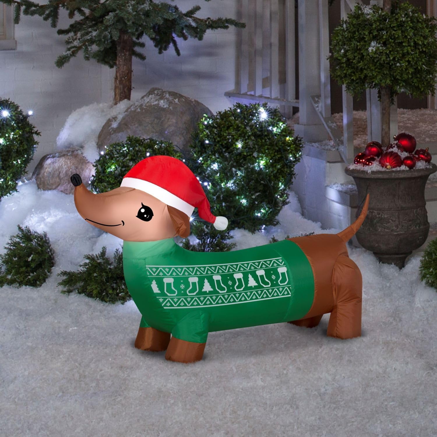 Gemmy 4 Ft Airblown Inflatable Weiner Dog Dachshund with Santa Hat Christmas Decor