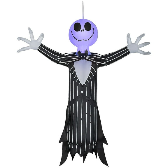 Gemmy 4 ft Airblown Blowup Inflatable Hanging Jack Skellington with Blinking Lights Outdoor Decoration - Black