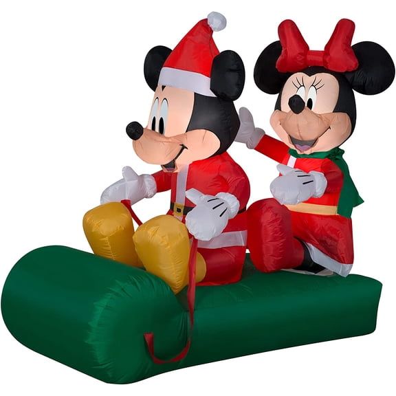 Gemmy 5' Airblown Mickey and Minnie on Sled Christmas Inflatable