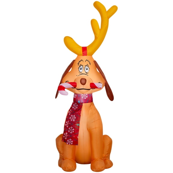 Gemmy 5 ft Dr. Seuss The Grinch Max with Candy Cane Lighted Outdoor Christmas Airblown Inflatable Lawn and Yard Dcor