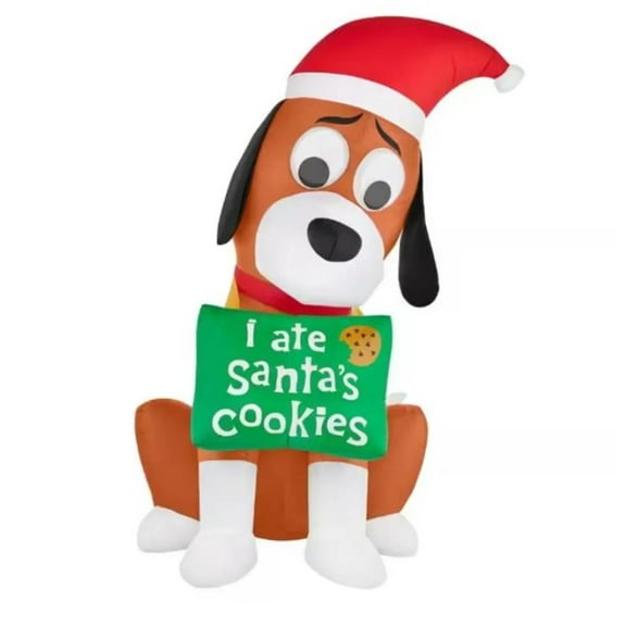 Gemmy 6-ft LED Santa's Cookie Dog Holding Sign Christmas Inflatable