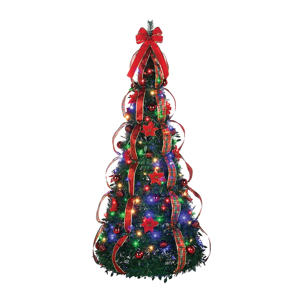 6 ft Pre-Lit Multicolor LED Artificial Christmas Tree with Red and Gold Decorations