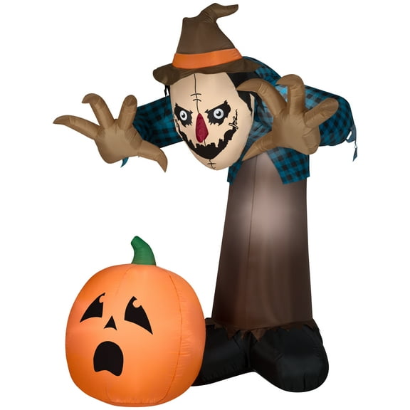 Gemmy Giant Animated Airblown Inflatable Haunted Scarecrow, 7.5 ft Tall, brown