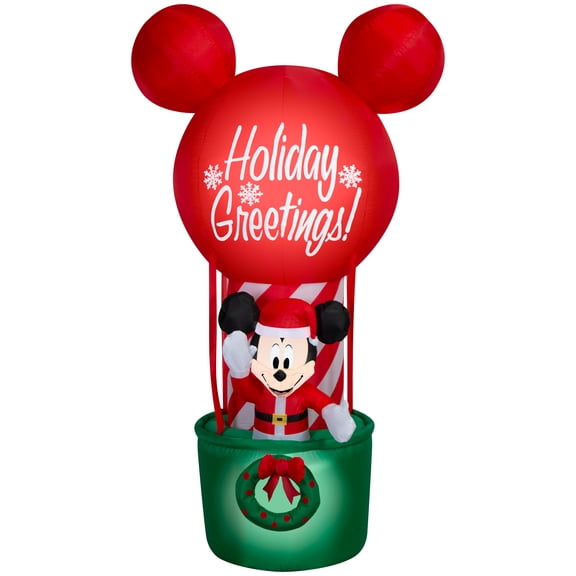 Gemmy Airblown Disney Mickey Hot Air Balloon Christmas Inflatable, 7-Ft, LED Yard Decor