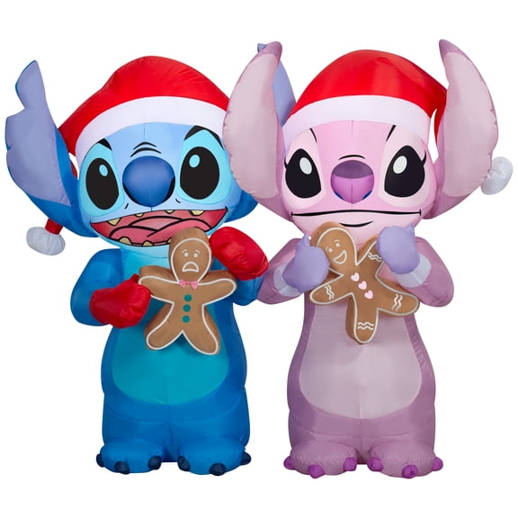 Gemmy Airblown Disney Stitch and Angel Gingerbread Scene Christmas Inflatable, 4-Ft, LED Yard Decor