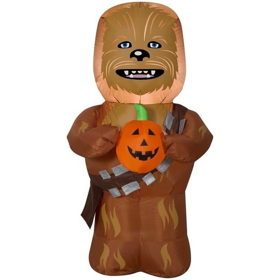 Gemmy Airblown Halloween Chewbacca w/Pumpkin Star Wars, 3.5 ft Tall, brown