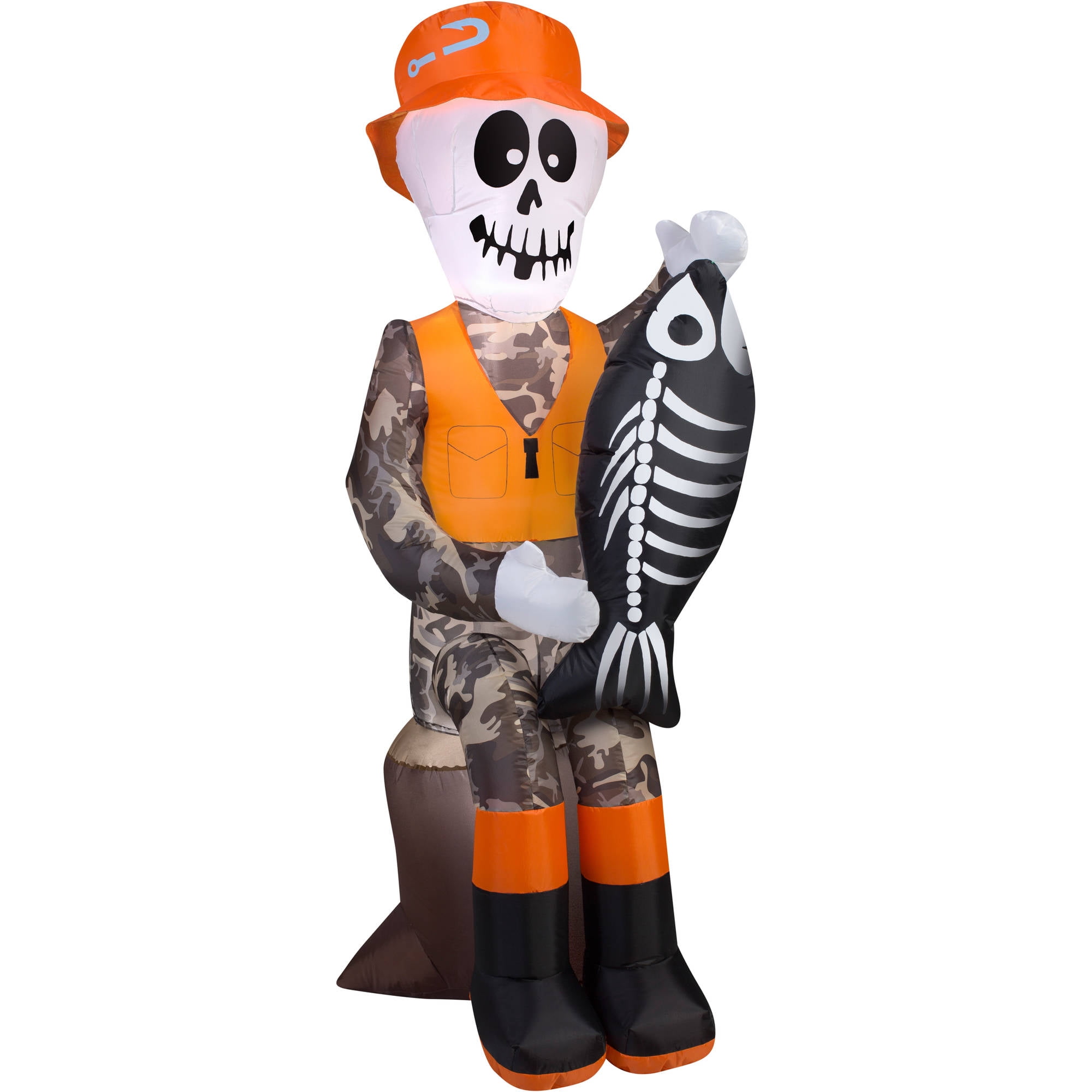 Gemmy Airblown Inflatable 5.5' X 2' Fishing Skeleton Halloween Decoration