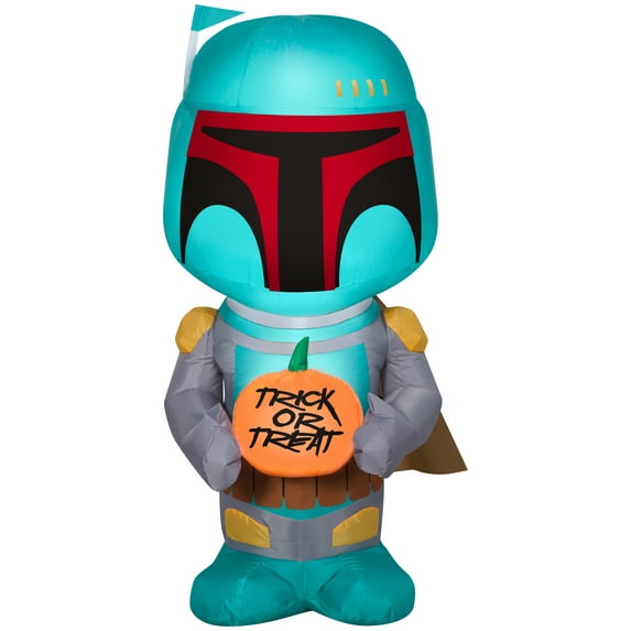 Gemmy Airblown Inflatable Boba Fett with Pumpkin, 3.5 ft Tall, green