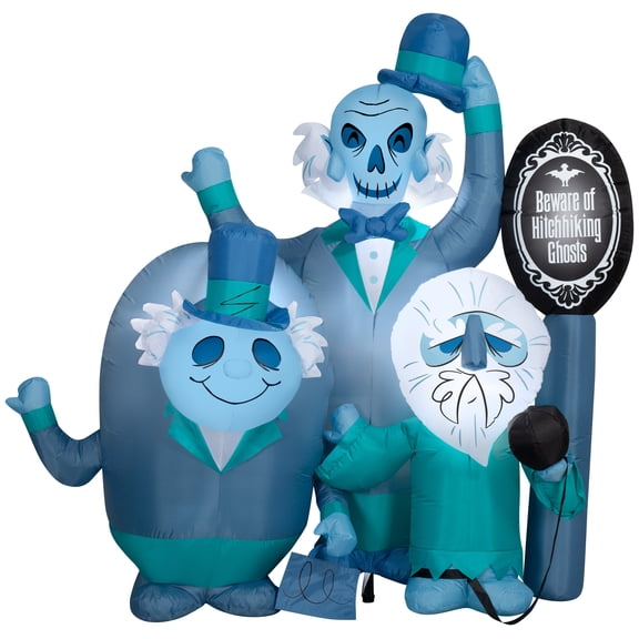 Gemmy Airblown Inflatable Haunted Mansion Beware of Ghosts Scene Disney, 6 ft Tall, Blue