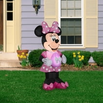 Gemmy Airblown Inflatable Minnie Mouse in Pink Polka Dot Easter Dress, 3.5 ft Tall