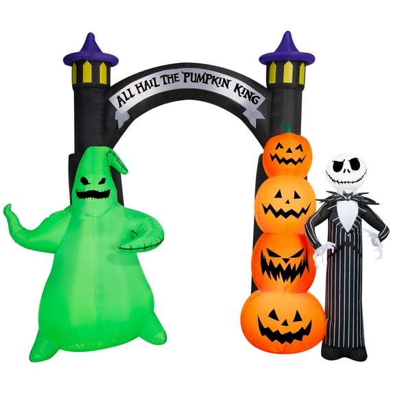 Gemmy Airblown Inflatable NBC Jack and Oogie w/Pumpkins Archway Disney, 8.5 ft Tall, Multicolored