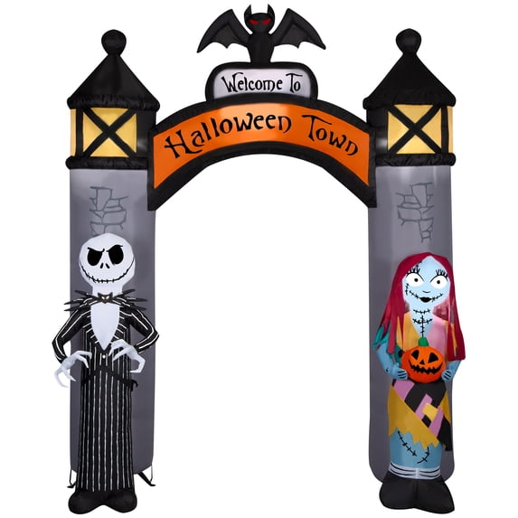 Gemmy Airblown Inflatable NBC Welcome to Halloween Town Archway Disney, 8.5 ft Tall, Grey
