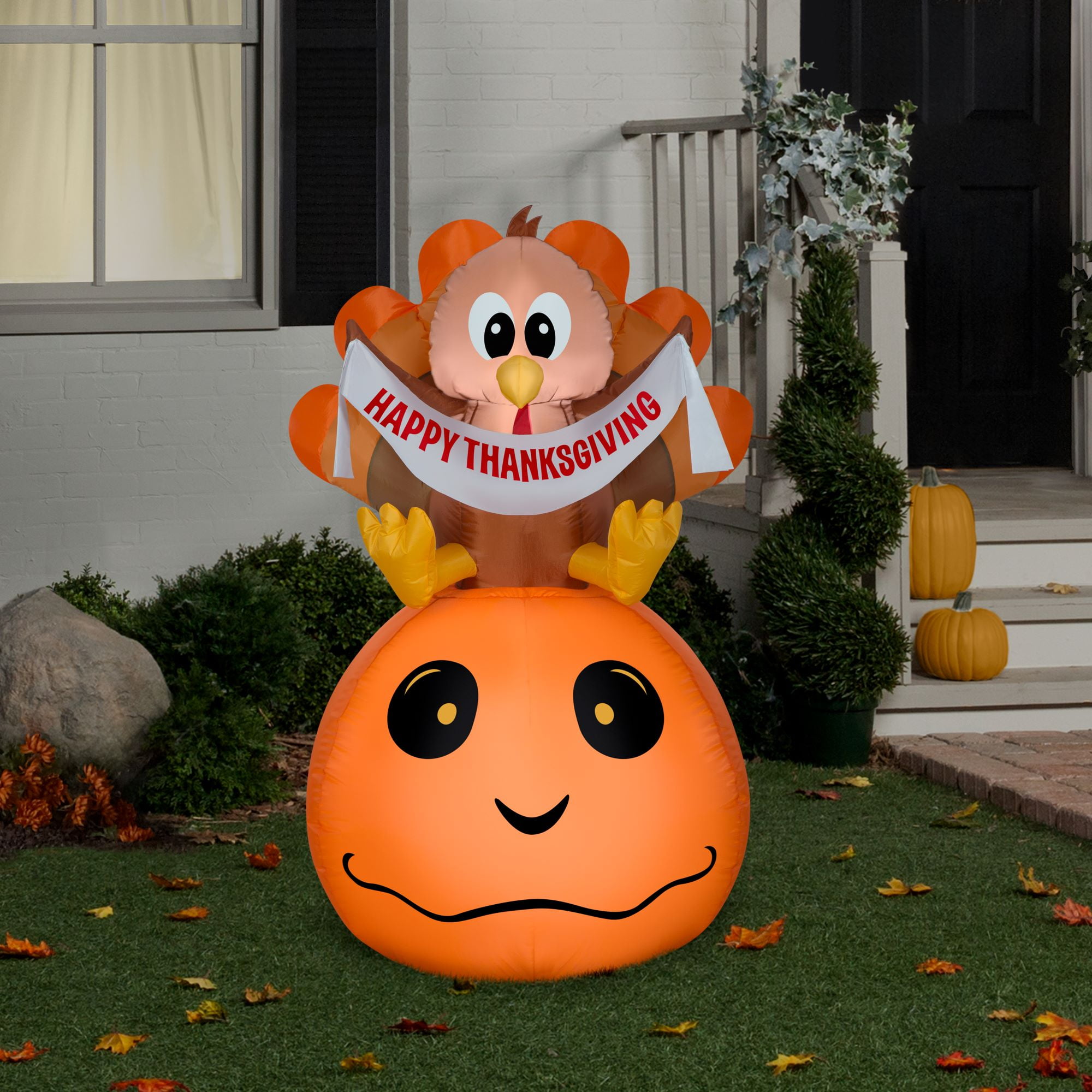 Gemmy Airblown Inflatable Pumpkin and Turkey with Happy Thanksgiving ...