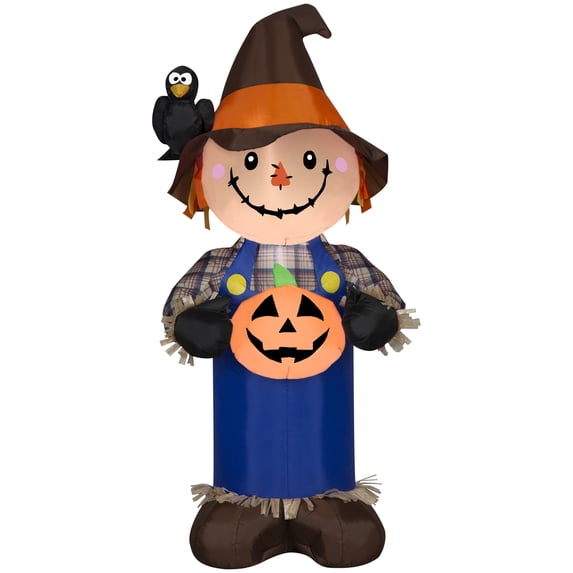 Gemmy Airblown Inflatable Scarecrow w/JOL Scene, 5 ft Tall, Multi