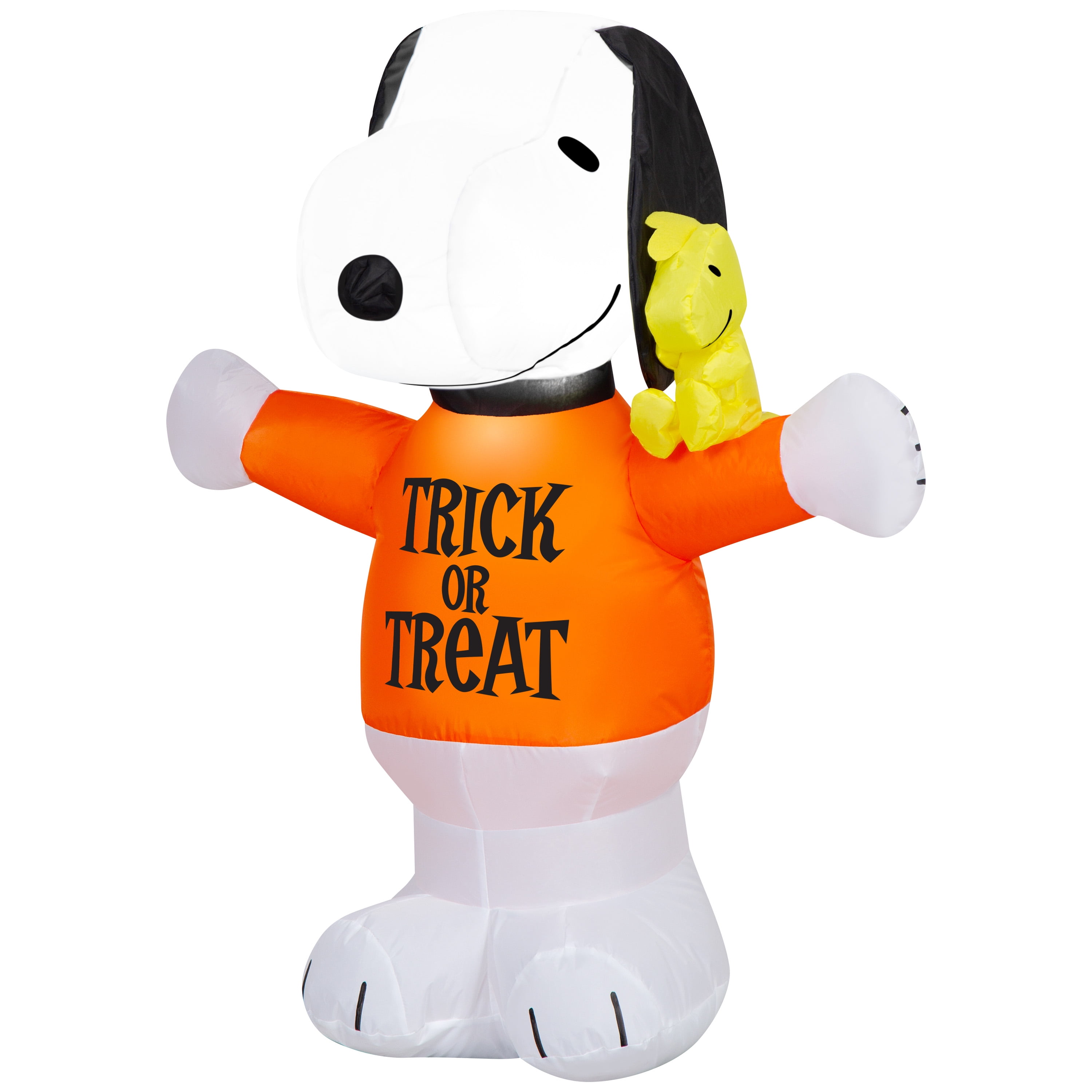 Gemmy Airblown Inflatable Snoopy in Trick or Treat Shirt w/ Woodstock Peanuts, 3 ft Tall, Multicolored
