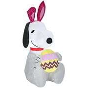 Gemmy Airblown Inflatable Snoopy with Bunny Ears and Decorated Egg, 3.5 ft Tall, White