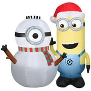 Gemmy Christmas Airblown Inflatable Kevin Building Snowman Scene Universal, 5 ft Tall, White