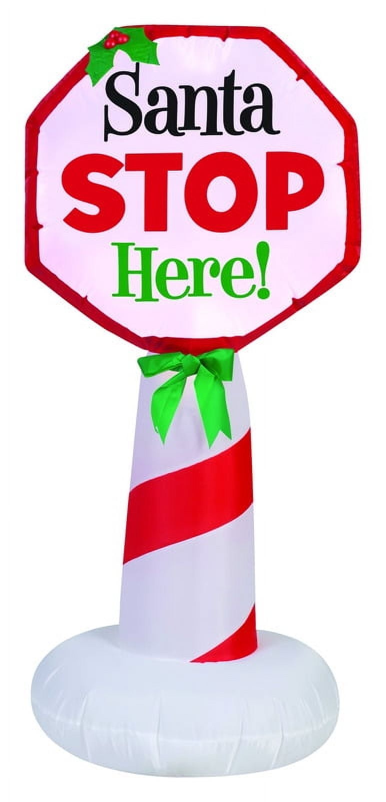 Gemmy Airblown LED White Santa Stop Here Sign 42.13 in. Inflatable
