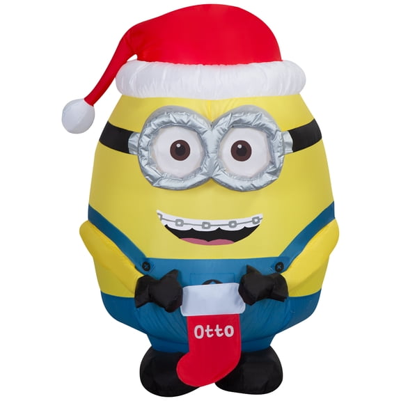 Gemmy Airblown Minions Otto with Stocking Christmas Inflatable, 3-Ft, LED Yard Decor