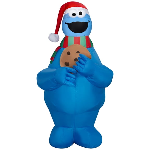 Gemmy Airblown Sesame Street Cookie Monster with Santa Hat and Scarf Christmas Inflatable, 3.5-Ft, LED Yard Decor