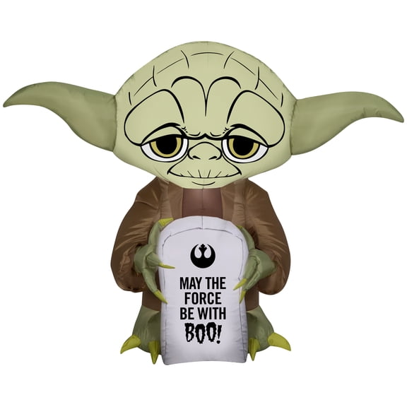 Gemmy Airblown Stylized Yoda w/Tombstone, 3 ft Tall, Brown