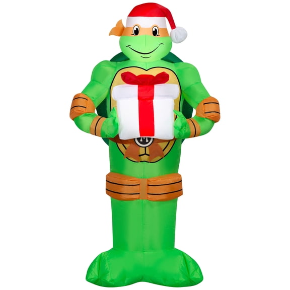 Gemmy Airblown TMNT Michelangelo with Present Christmas Inflatable, 3.5-Ft, LED Yard Decor
