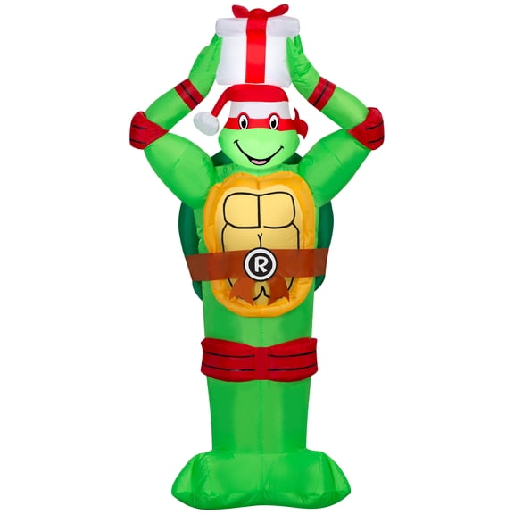 Gemmy Airblown TMNT Raphael with Present Christmas Inflatable, 4-Ft, LED Yard Decor