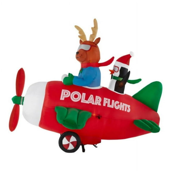 Airblown Christmas Light Animated Reindeer in Airplane Scene 6.1 ft