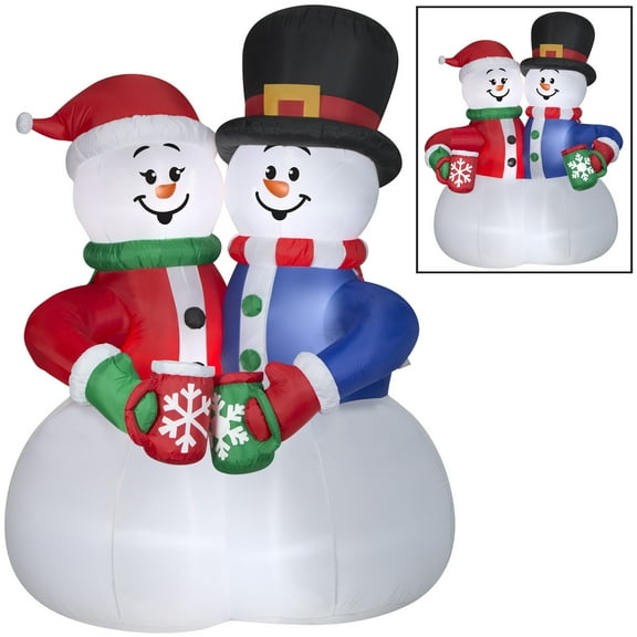 Gemmy Animated Christmas Inflatable Snow Couple Cocoa Cheers Scene, 8 ft Tall, Multi