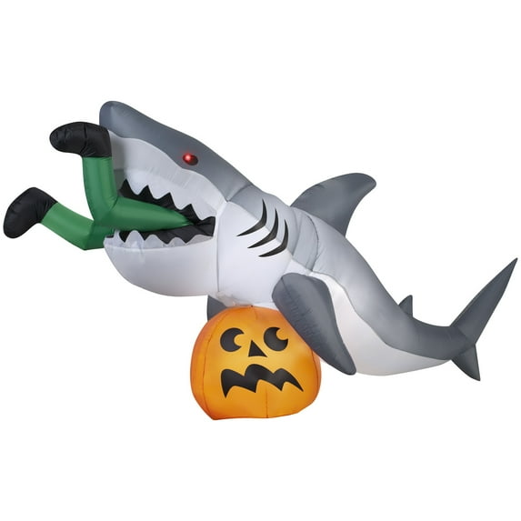 Gemmy Animated Halloween Inflatable Shark Snack Scene , 4 ft Tall, Multi